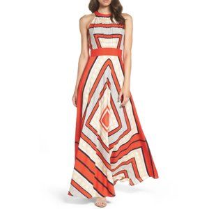 Eliza J Scarf Print Crêpe de Chine Maxi Dress
